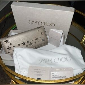 Jimmy Choo NINO Star Studded Wallet Light Khaki Metallic Mix Full Inclusion